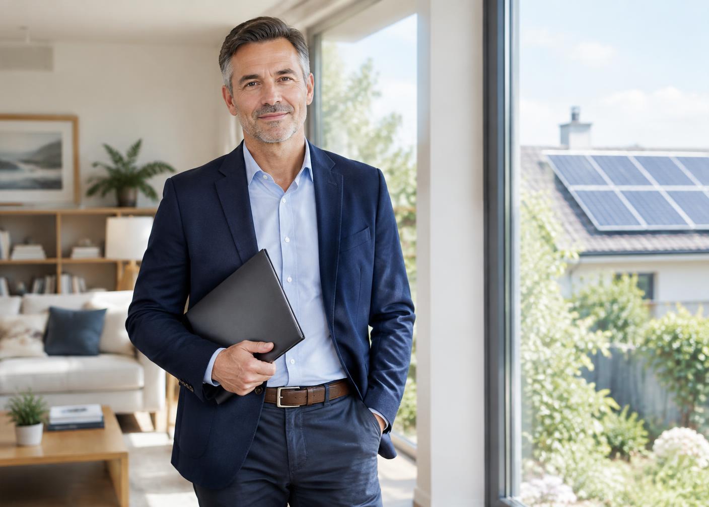 Conseiller indépendant dans une maison équipée de panneaux solaires